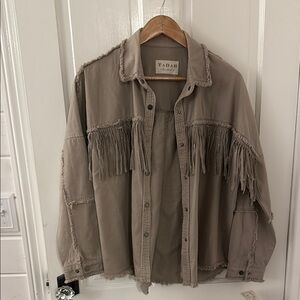 TADAH Fringe Jacket in Taupe